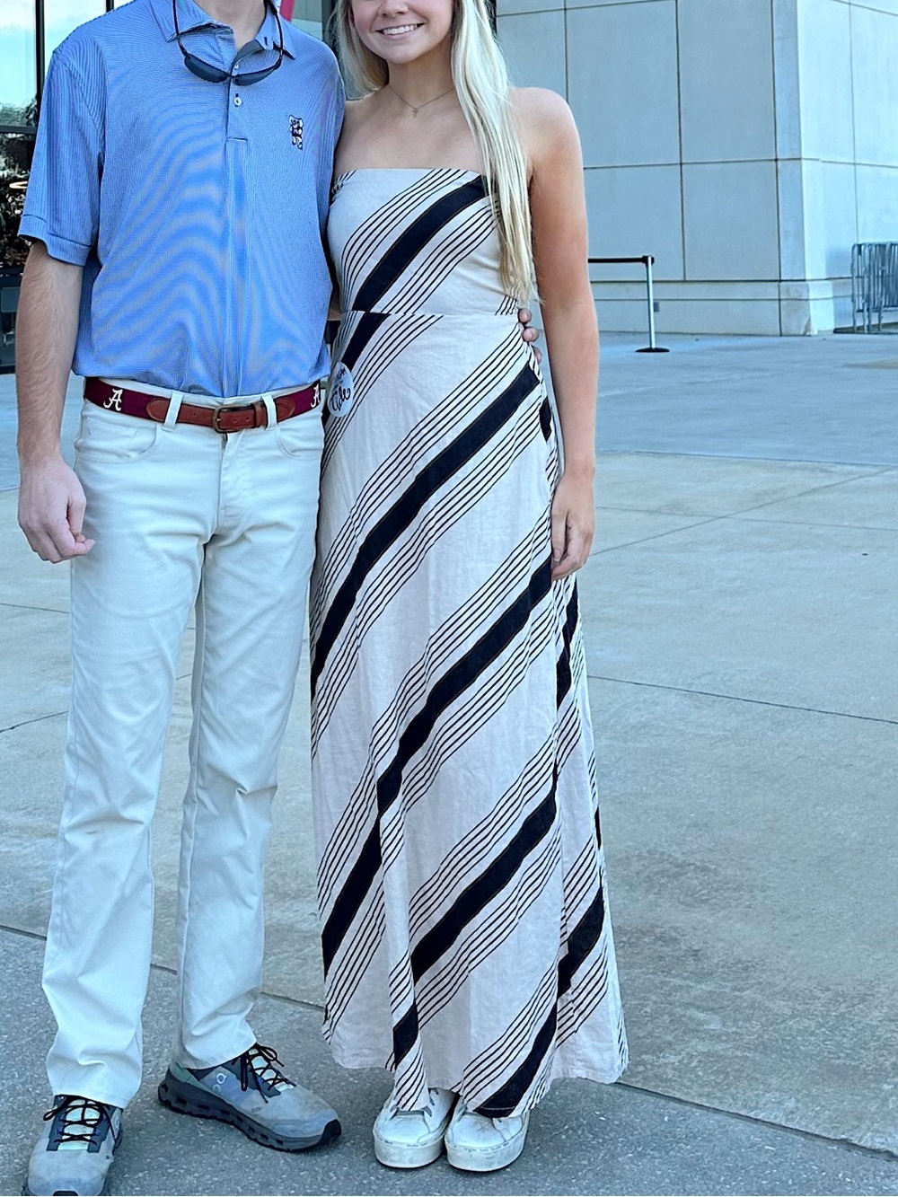 Beige and Black Striped Linen Maxi Dress